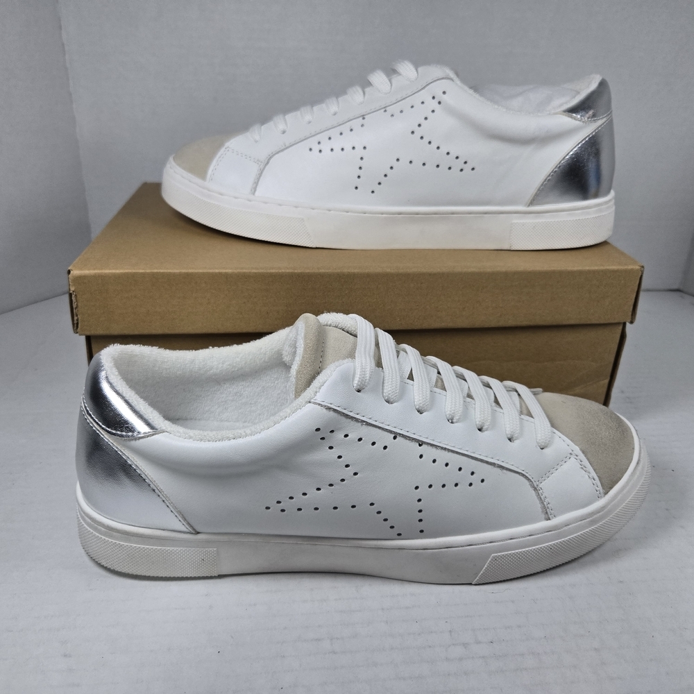 Steve Madden Rezume White and Silver Star Sneakers with Suede  Size Women's 10